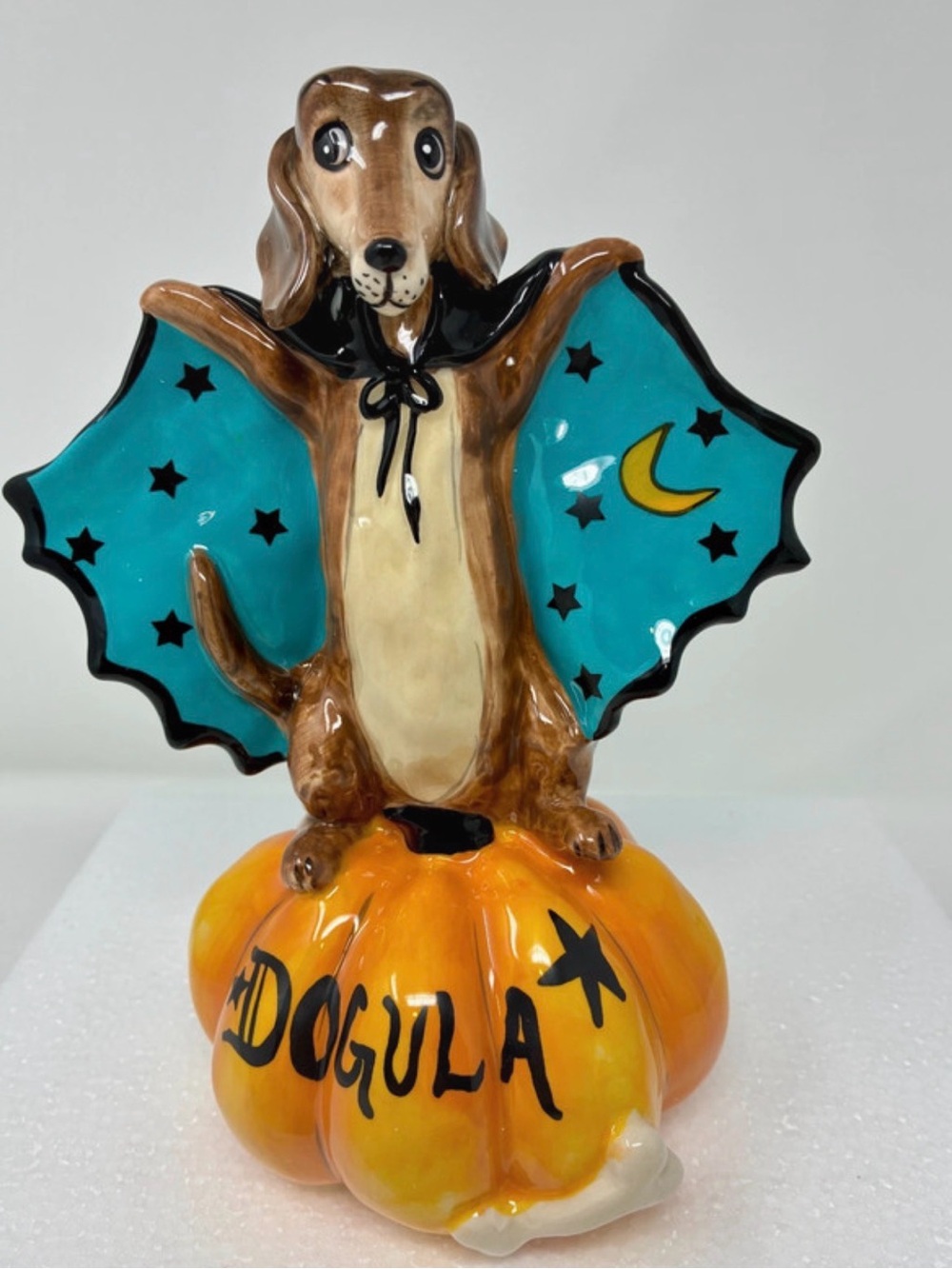 NWT Blue Sky Halloween DACHSHUND Dogula Decor - Orange and Blue